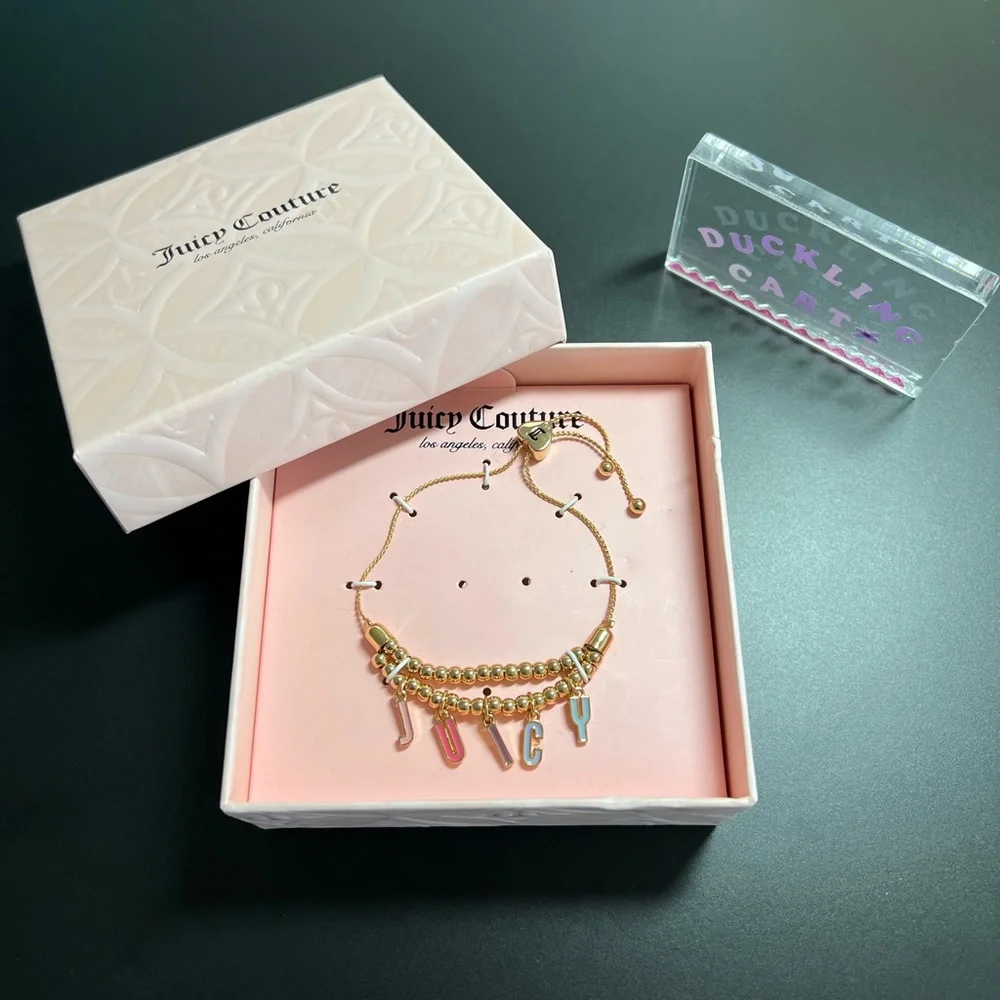NWT💍Juicy Couture Gold Ton Bead with “Juicy”Enamel Charm Bracelet